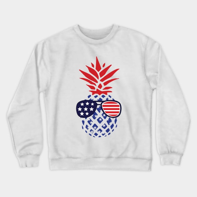 Hawaiian Pineapple American Flag Sunglasses 4th of July Crewneck Sweatshirt by Ramadangonim